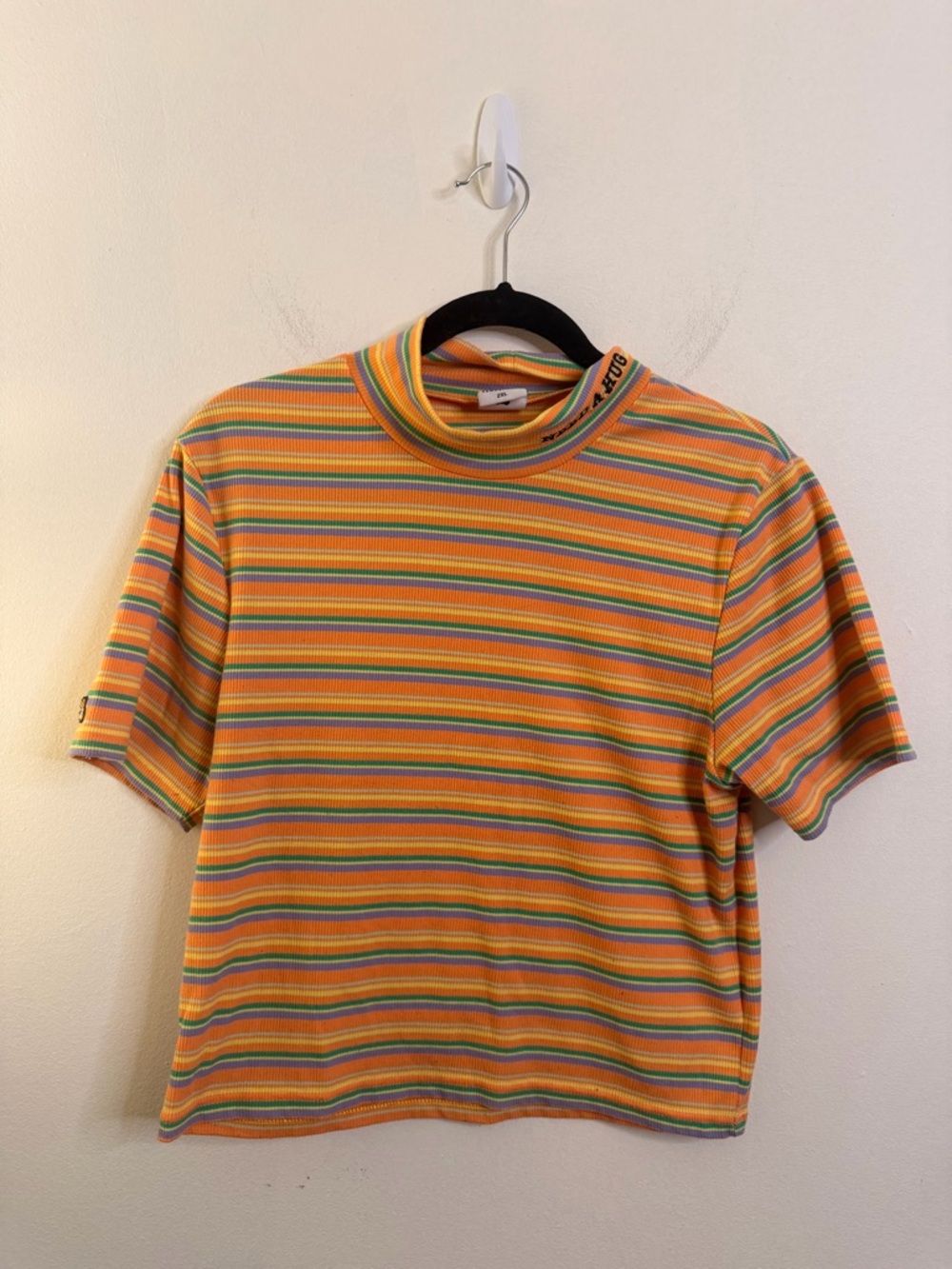 Teddy Fresh Orange, Yellow & Green Striped Mock Neck Tee